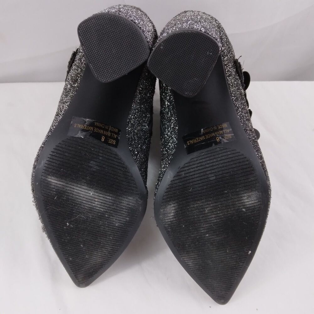 Qupid Bootie Black Silver Sparkly Embellished Elegant Point Toe Ankle Women's 8 - Picture 12 of 14